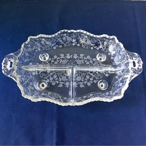 Vintage Cambridge Glass 3-Part Divided Relish Serving Dish Etched Elaine Pattern